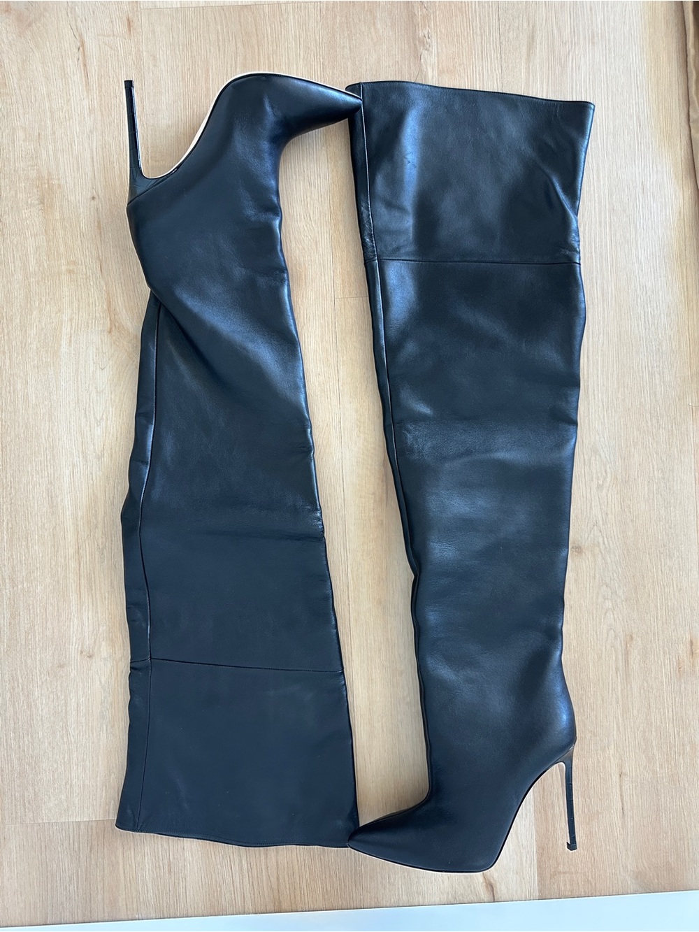 Paris Texas Black Leather Thigh High Stiletto Boots 38.5 US 8.5